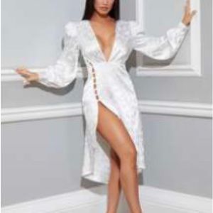 White V-Neck Dress & Thigh Split